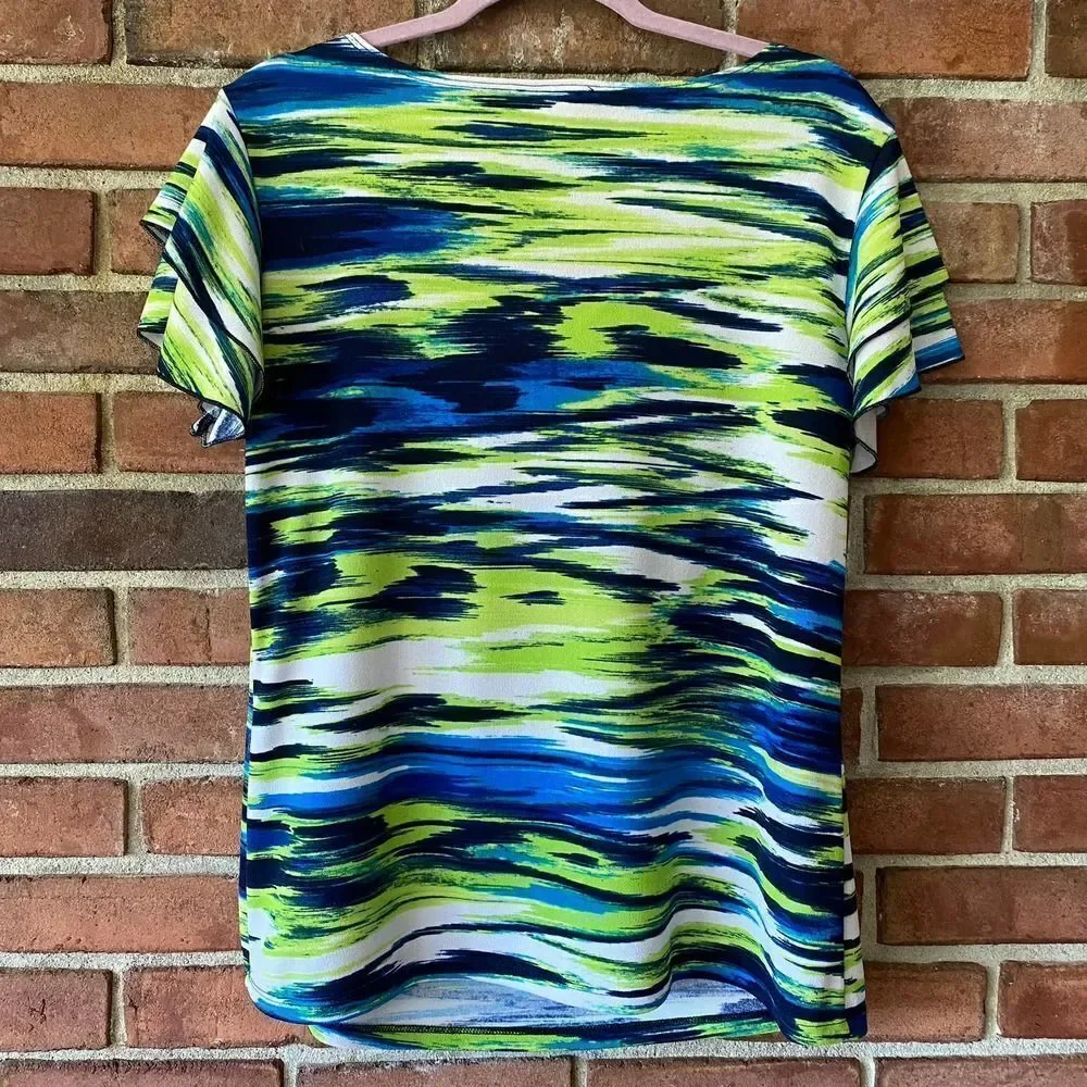 Bleeker & McDougal Cowl Neck Cap Sleeve Stripe Top XL